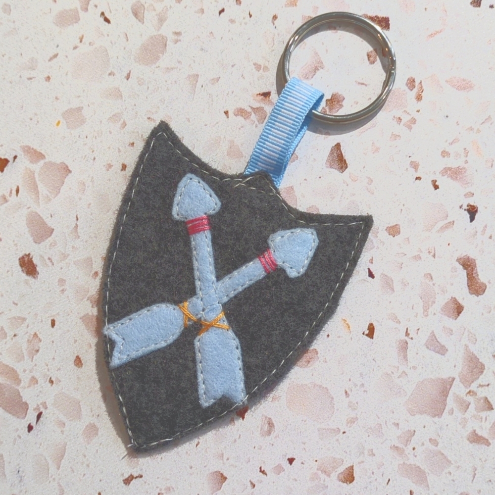 Bravery Arrows on Shield Handcrafted Key Fob Felt Embroidery Ribbon | NEW #5